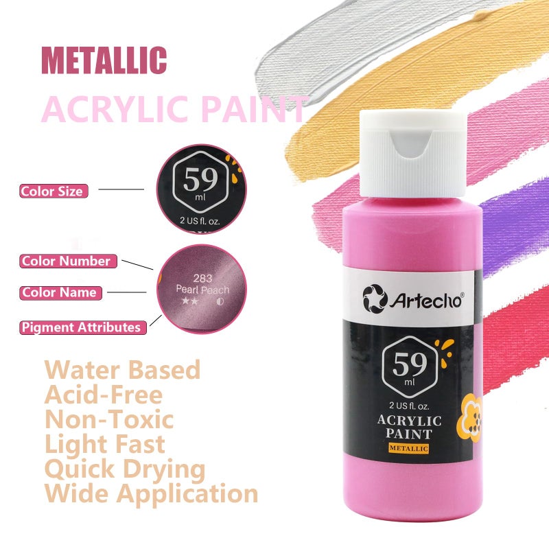 Artecho Acrylic Paint Set, 12 Metallic Colors Bottles (59ml / 2oz) Art Craft Paints for Canvas, Rock, Stone, Wood, Fabric, Art Supplies - Image 4